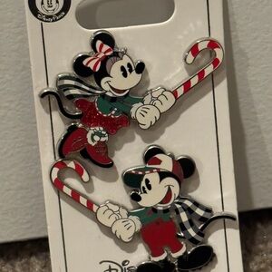 Disney Parks Black Mickey and Minnie Holiday Icon Pin Set
